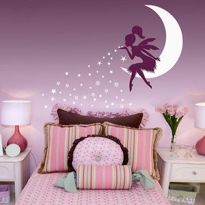 Yoyoyu Fairy Moon Wall Stickers för Girls Rooms Pixie Dust Stars Vinyl Dekaler Kids Presentkammare Avtagbar Modern Väggmålning DIY ZW290 210308