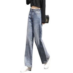 Jeans byxor Kvinnor Mode Casual Straight Loose Plus Size High Waist Wide-Ben Kvinna LR1241 210531