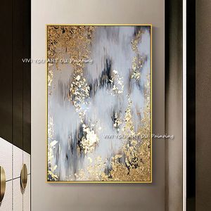 Novo 100% pintado mão abstrata arte ouro parede imagem artesanal árvore dourada tela pintura a óleo para sala de estar decoração de casa 210310
