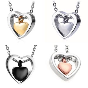 Rostfritt stålöppningsbara Lås Parfym Storage Bottle Double Love Heart Pendants Urn Memorial Halsband Lover Smycken Par Keepsake Födelsedaggåva