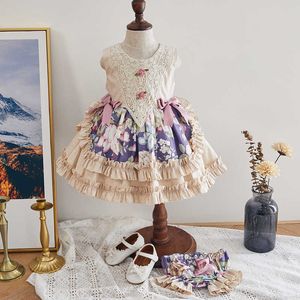 2pcs baby flicka spanien blommig klänning barn kunglig lolita klänningar spädbarn födelsedag baptism boll klänningar toddler tjejer boutique frocks 210615