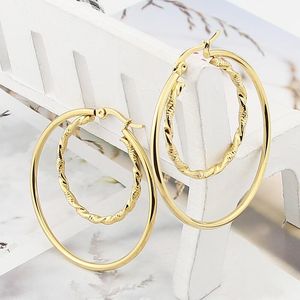 Hoop Huggie Mode Edelstahl Schmuck Doppel Glänzend Kreis Twisted Draht Ohrringe frauen Party Hochzeit Liebe Geschenk Großhandel