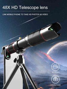 48x Zoom Metal Monocular Telescópio Câmera 4K Super Telepo HD Binóculos Poderoso Smartphone Mini Bolso Ao Ar Livre Acampamento