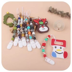 Porta ciuccio e dentiera per bambini in silicone natalizio Set Euro America Accessori per l'alimentazione del bambino Clip per neonati sicure Prodotti per occasioni