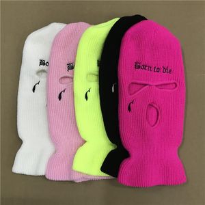 Czapka / czaszki Caps Bron do Die 3-Hole Ski Twarzy Maska Balaclava Haft Litera Łzy Mężczyźni Ciepłe Thermal Kniton Hat Kobiety Halloween Party