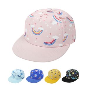 Kids Printing Hip Hop Hat Adjustable Strapback Childrens Spring Summer Autumn Winter Flat Brimmed Cotton Cap Beach Sun Visor White Pink Green Blue Black Yellow Color