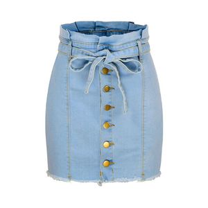 Röcke Damen Sexy Button Skinny Denim Rock Lässige einfarbige Schnürung Slim Upskirt