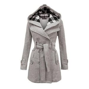 Moda Casaco de lã Mulheres Quente jaqueta de lã com cintos Double Breasted Casual Casaco Casual Inverno Vintage Slim Ladies Casaco 211106