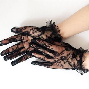 5本の指の手袋1ペアブラックセクシーレース花嫁エレガントな気質結婚式のアクセサリー女性パーティーコスチューム