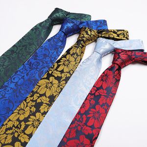 Moda aksesuarları boyun bağları polyester jakarlı çiçek desen erkek iş düğün erkek kravat elbise hediye 8 cm