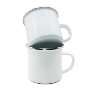 200PCS 12oz sublimering emalj rånvärme värmeöverföring emaljerade tumblers med handtag 350 ml blank vit sublimerad kaffe muggar dricka koppar a02