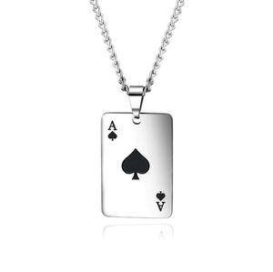 Hip Hop Lucky Ace Of Spades Men Statement Jewelry Necklace Playing Card Poker Pendant Necklaces Stainless Steel Fashion Jewelry Gift