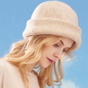 Xthree Winter Hat for Women Beanie Knitted Rabbit Fur Skullies Warm Bonnet Cap Female s Girl 211119