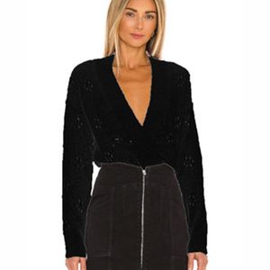 Damskie Knitki Tees Black Cardigan Moda Trend Hollow Cross-owinięty Klatka piersiowa Top Deep V-Neck Waist Solid Color Lato Dzianiny Sweter Kobiety Tru