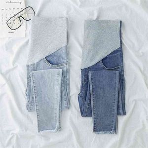 Sky Blue Denim Dżinsy Spodnie ciążowe dla kobiet w ciąży Odzież opieki ciąży Legginsy Spodnie S M-2XL 210918