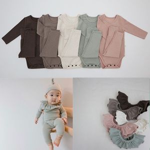 Milansel Bebek Giyim Seti Sevimli Nokta Bebek Erkek Kapalı Bodysuits 4 Parça Set Toddler Kız Giysileri Set 210226