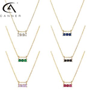 CANNER Colorful Zircon Necklace Sterling 925 Silver Women Chains Choker 2021 New Trendy Charms Pendant Women Female Jewelry Q0531