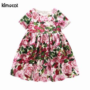 Kimocat Girl Dress Summer New Floral Baby Cute Girl Cotton Dress Princess Abito a maniche corte con stampa floreale Infantile Abbigliamento per bambini Q0716