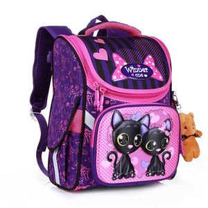 Mochila da escola dos desenhos animados Mochila para meninas meninos Urso Cat Design Crianças Ortopédica Mochila Infantil Grau 1-5 211021