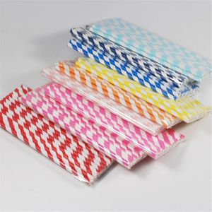 Tek kullanımlık yemek takımı 100pc retro şerit kağıt içme pipetleri vintage polka parti düğün saman floresan bar kulübü diy içecek