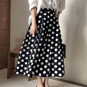 Casual Polka Dot Skirt Hög midja Lösa Tunna Franska A-Line Stor Pläterad Fashion Summer Women's 2p1666 210526