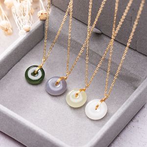 Natural Stone Nephrite Pendant 14K Gold Filled Chain Circle Round Disk Healing Reiki Jade Stones for Women Jewelry Q0531