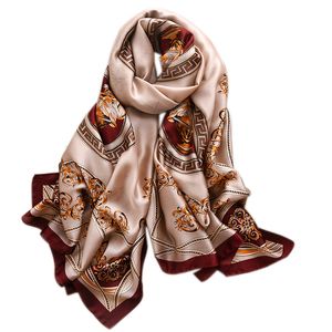 2020 Vår och höst Ny varm solskyddsmedel Silk Scarf Kvinnor Imitation Silke European och American Flower Scarf Mode förtjockad halsduk