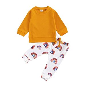 Recém-nascido infantil menina menino roupas outono primavera camisola de malha tops cuecas de arco-íris roupa roupas de bebê conjunto 210309