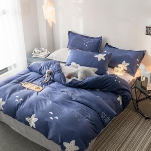 Conjuntos de cama Conjunto de crianças Folha de cama simples, azul marinho, cinza puro, menino menina colcha