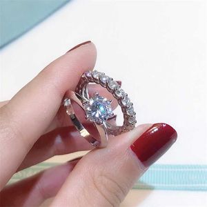 Marchio Promise Ring Set Real 100% 925 Sterling Silver Diamond Engagement Wedding Band Rings per le donne gioielli con le dita 211217