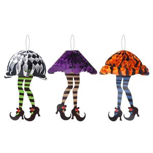 Obiekty dekoracyjne Figurki Halloween Witch Nogi Honeycomb Solitaire Dekoracja Wisiorek 3 Piece Set Dla Home Party Prezenty Festiwal Zabawa Des