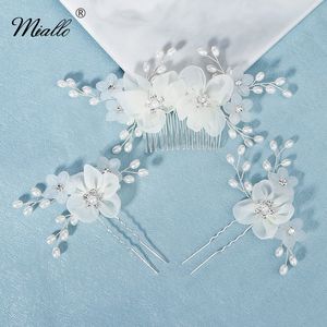 Miallo handgjorda blommor hårkam för kvinnor tillbehör silver färg hår stift brud bröllop hår smycken prom brud huvudstycke
