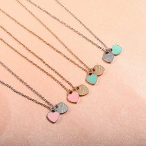 Mode Rosa/Blau Emaille Doppel Herz Anhänger Halskette Für Frauen Mädchen Luxus Edelstahl Kette Freundschaft Edlen Schmuck Geschenk G220402