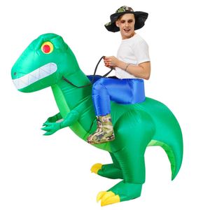 Disfraces inflables Disfraz de Halloween Cosplay Dinosaurio verde Caminando T-Rex Blow Up Disfraz para niños Adultos Q0910