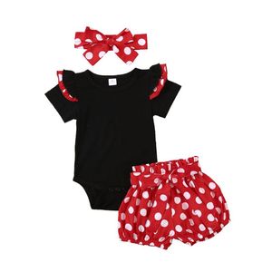 Kläder Sats Citgeesummer Toddler Baby Girl Romper Toppdräkt Shorts Polka Dot Kortärmad Röd Bow Headband Clothes Set