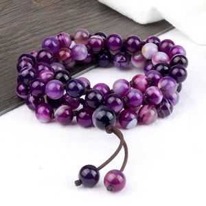 Frisado, Strands Luxo 8mm Roxo Stripe Agate Pulseira Multicamada Praça 80 Grânulos Colar Mulheres Energia Cura Pulseira Jóias Presente Para Fri