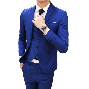 ( Jackets + Vest + Pants ) Men's Fashion Boutique Solid Color Formal Business Suit Three-piece Mens Groom Wedding Dress Suits X0909