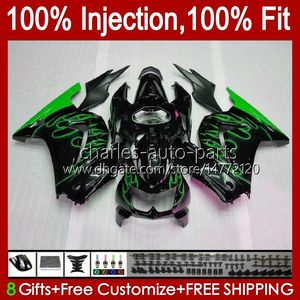 Einspritzung für KAWASAKI NINJA ZX250R EX250 grüne Flammen 2008 2009 2010 2011 2012 13HC.69 EX250R ZX-250R ZX250 ZX 250R 08 09 10 11 12 Verkleidung