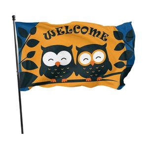 Owls Welcome Garden 3x5ft Flags 100D Polyester Banners Indoor Outdoor Vivid Color High Quality With Two Brass Grommets