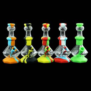 7 '' Diamant Rökning Vattenrör Glas Bongs Food-Grade Silicone Hookahs Tobaksolje Rigar Läckagesäkert rör