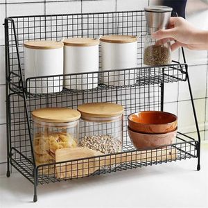 Scaffale portaoggetti in ferro per cucina Organizzatore per bagno Cestino cosmetico per montaggio a doppio strato 211102