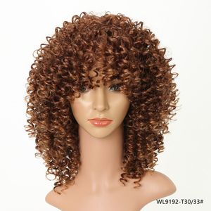 16 tum afro kinky lockiga syntetiska peruker simulering mänskliga hår peruk brun färg perruques de cheveux funeins wl9192-t30 / 33 #