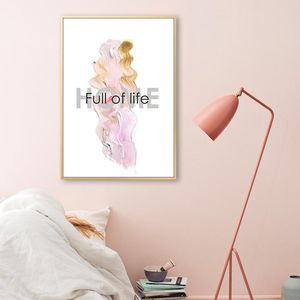 ingrosso Lunghi Poster-Dipinti Pink Wall Art Stampa Nordic Poster Little Cactus e Capelli lunghi Donna Soggiorno Camera da letto Decorazione della camera da letto Canvas