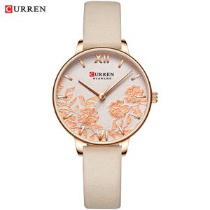 Nya Curren Klockor För Kvinnor Casual Leather Strap Quartz Armbandsur Luxury Top Märke Gold Clock Watch Kvinna Snygg Ladies Klocka Q0524