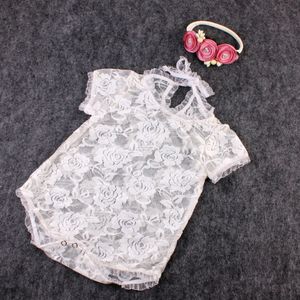 Nyfödd Baby Lace Romper Kids Flickor Söt Fotografi Rompers Bow Jumpsuits Infant Toddler Foto Kläder Mjuk Bodysuit 0-3m KBR08