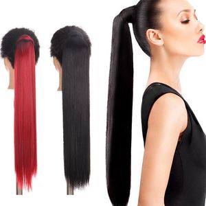 Synthetic Wigs Allaosify 24 Inches Long Straight Ponytail Hair Accessories For Women Wig Drawstring Fake