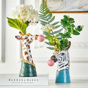 Resin Succulent Plants Flower Planter Plant Pot Vases Basket Cartoon Animal Head for Home Decor 211130