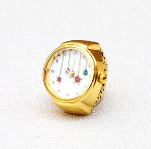 Gold, ring watch, gift, couples, quartz movement, spring strap, stylish small