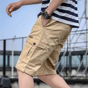 Pantaloncini kaki da uomo Summer Cargo Elastico in vita Puro cotone Bermuda maschile Abbigliamento moda Street Wear 210716