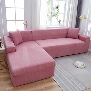 Sectional Sofa Covers for Living Room Stretch Pets Corner L Shape Seat Pink 1 2 3 4 Seater Couch Cover Slipcover 211207